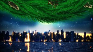 Noel Baba 'nın kızaktaki animasyonu. Ren geyikleri ay ve kış manzarasında hareket ediyor. Noel, gelenek ve kutlama konsepti dijital olarak oluşturuldu.