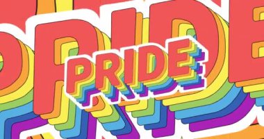 Gökkuşağı renklerinde çoklu gurur metinlerinin animasyonu. lgbtq gurur ve eşitlik kutlaması konsepti dijital olarak oluşturulmuş video.