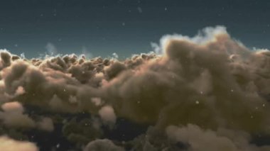 Bulutlu gökyüzüne düşen kar animasyonu. İletişim, bağlantı ve dijital arayüz teknolojisi konsepti dijital olarak oluşturulmuş video.