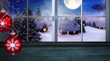 Noel hediyelerinin animasyonu, Noel Baba 'nın kızakta Noel Baba' nın penceresinden görünen ren geyikleriyle olması. Noel, gelenek ve kutlama konsepti dijital olarak oluşturuldu.