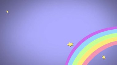 Kedi animasyonu, zafer işareti gösteren el ve kopyalanmış gökkuşağı üzerinde çiçekler. lgbtq, eşitlik ve renk konsepti dijital olarak oluşturulmuş video.