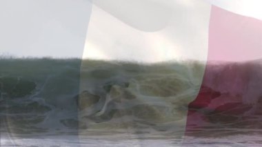 Denizde dalgalanan Fransa bayrağının animasyonu. seyahat, tatiller, vatanseverlik ve dijital olarak üretilen video konsepti.