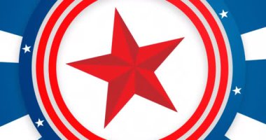 Beyaz üzerinde dönen Amerikan bayrağı deseni üzerinde yıldız şekli animasyonu. Amerikan vatanseverliği, bağımsızlık ve kutlama konsepti dijital olarak oluşturulmuş video.