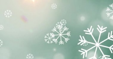 Yağan karın ve gri arka planda parlayan lekelerin animasyonu. Noel, kış, gelenek ve kutlama konsepti dijital olarak oluşturulmuş video.