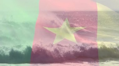 Denizde dalgalanan kamerun bayrağının animasyonu. seyahat, tatiller, vatanseverlik ve dijital olarak üretilen video konsepti.