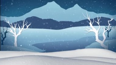 Kış manzarasına yağan karın animasyonu. Noel, gelenek ve kutlama konsepti dijital olarak oluşturuldu.