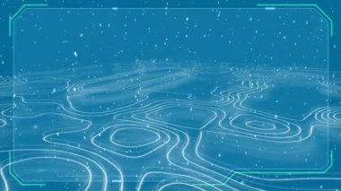 Mavi zemin üzerine düşen karlar üzerine dijital arayüz düzeni. Noel şenliği ve kutlama konsepti