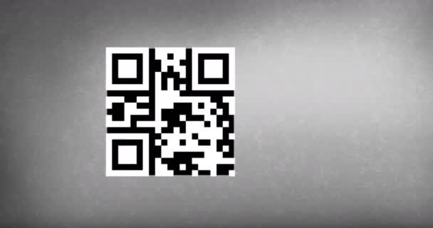 Animation Woman Scanning Code Smartphone Grey Background Global Internet Identity — Stock Video