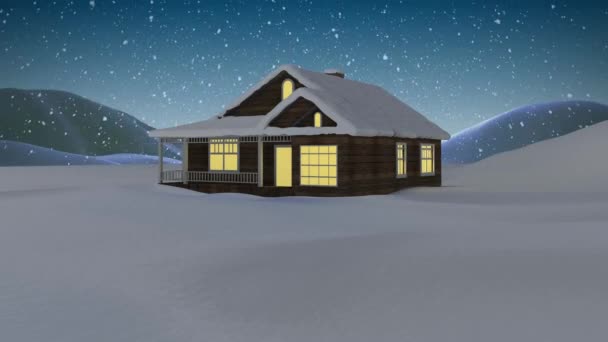 Animacja Śniegu Spadającego Nad Domem Zimowej Scenerii Boże Narodzenie Tradycja — Wideo stockowe