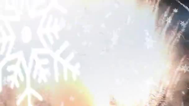 Animación Nieve Cayendo Sobre Fuegos Artificiales Sobre Fondo Oscuro Navidad — Vídeos de Stock