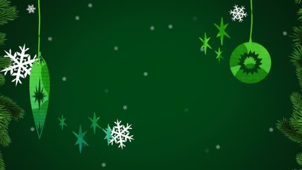 Animazione Del 2021 Sopra Nevicate Decorazioni Natalizie Bauble Sfondo Verde — Video Stock