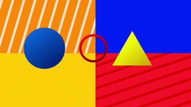 用蓝色 红色和黄色在色彩斑斓的背景上动画化的形状 运动与能量 抽象的背景概念数字生成的视频 — 图库视频影像