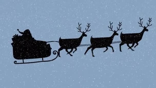 Animation Von Schnee Der Auf Weihnachtsmänner Schlitten Mit Rentieren Fällt — Stockvideo