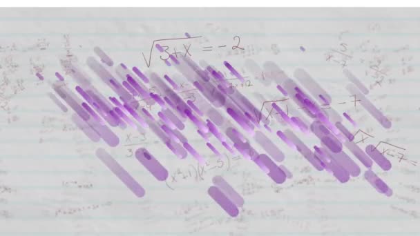 Animación Rastros Luz Púrpura Sobre Ecuaciones Matemáticas Sobre Fondo Papel — Vídeos de Stock