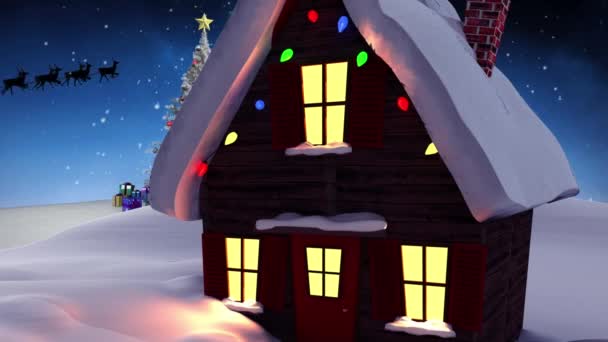 Animazione Casa Con Luci Natale Nel Paesaggio Invernale Natale Inverno — Video Stock