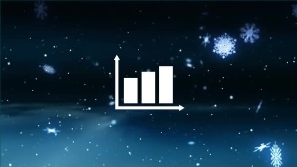 Animation Statistiques Infographiques Sur Neige Tombant Sur Fond Bleu Traitement — Video