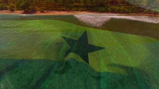 Animacja Flagi Ghany Wieje Nad Krajobrazem Plaży Podróże Wakacje Patriotyzm — Wideo stockowe