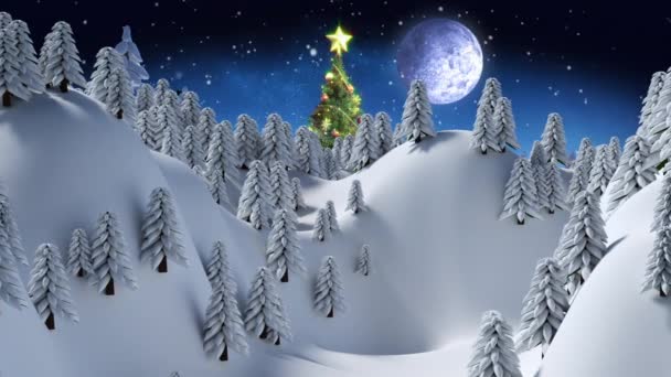 Animation Neige Tombant Sur Des Sapins Des Paysages Hivernaux Noël — Video