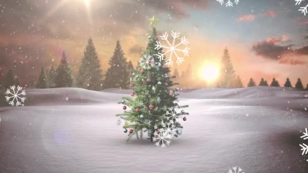 Animazione Dell Albero Natale Sul Paesaggio Invernale Natale Inverno Tradizione — Video Stock