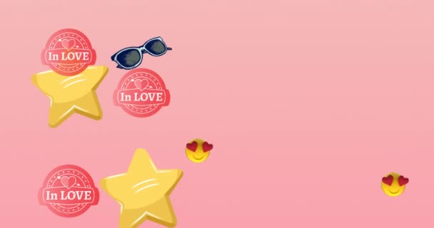 Animación Estrellas Gafas Sobre Fondo Rosa Moda Accesorios Fondo Patrón — Vídeo de stock