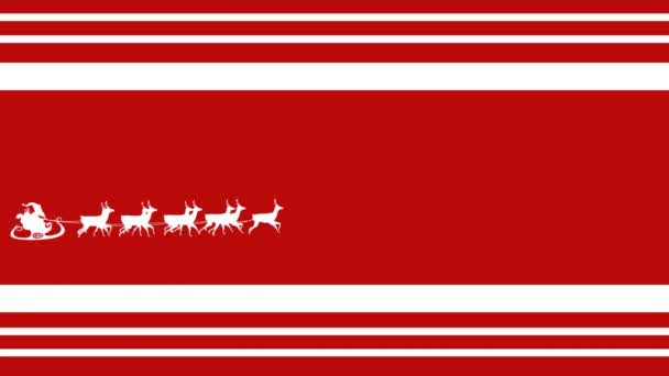 Animation Santa Claus Sleigh Reindeer Moving Red Striped Christmas Background — Stock Video