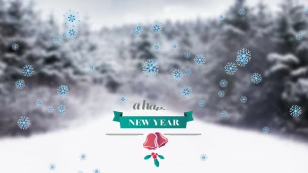 Animacja Tekstu Bożego Narodzenia Nad Jodłami Zimowym Krajobrazie Boże Narodzenie — Wideo stockowe