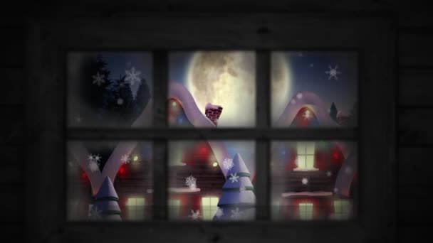 Animatie Van Raamzicht Kerstversiering Kerstmis Winter Traditie Viering Concept Digitaal — Stockvideo