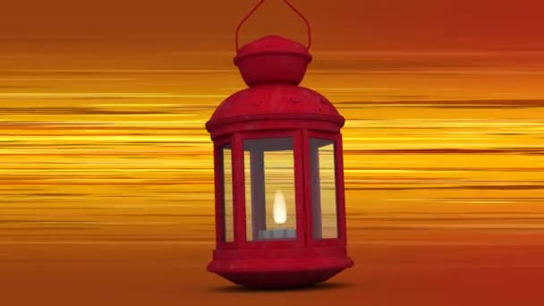 Animation Moving Lantern Stripes Orange Background Christmas Winter Tradition Celebration — Stock Video