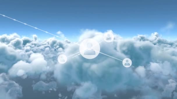 Animação Rede Conexões Ícones Com Pessoas Sobre Nuvens Conexões Globais — Vídeo de Stock