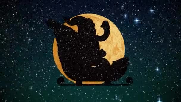 Animación Santa Claus Trineo Sobre Luna Sobre Fondo Oscuro Navidad — Vídeo de stock