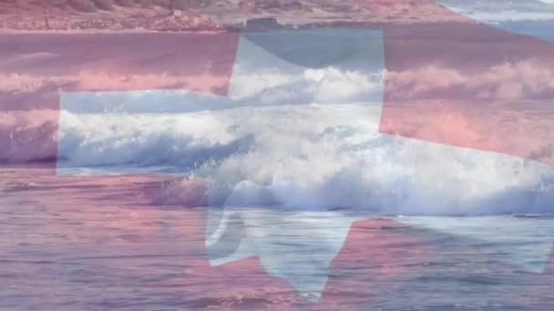 Animation Flag Switzerland Blowing Seascape Travel Holidays Patriotism Celebration Concept — Stock Video