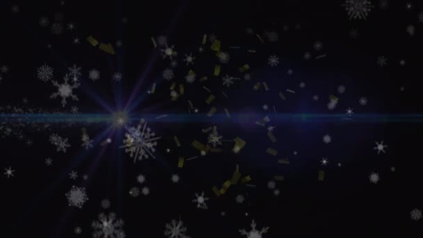 Animación Confeti Copos Nieve Sobre Fondo Negro Navidad Invierno Tradición — Vídeos de Stock