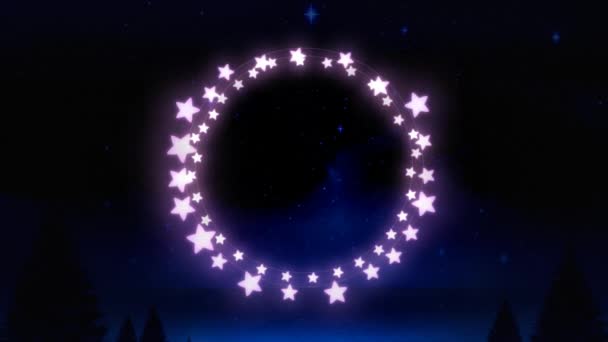 Purpurové Zářící Hvězdy Tvořily Vílí Světla Proti Modrým Zářícím Hvězdám — Stock video