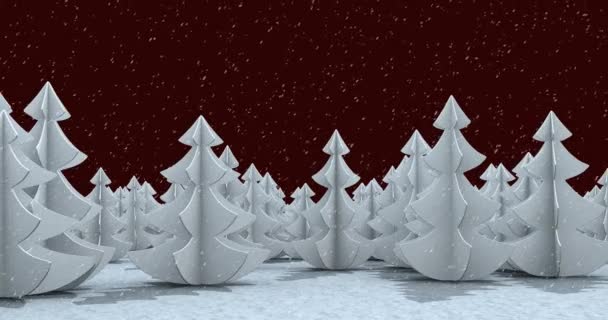 Animação Neve Caindo Sobre Abetos Brancos Paisagem Inverno Natal Inverno — Vídeo de Stock