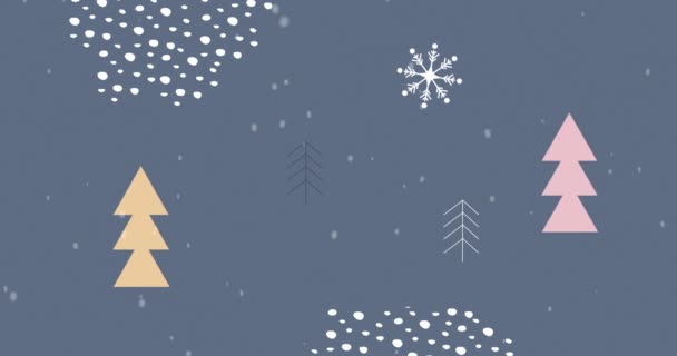 Animation Von Schnee Der Auf Weihnachtsbäume Und Dekorationen Fällt Weihnachten — Stockvideo