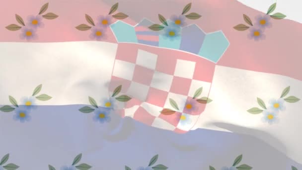 Animatie Van Kroatische Vlag Die Rijen Vallende Bloemen Waait Patriottisme — Stockvideo