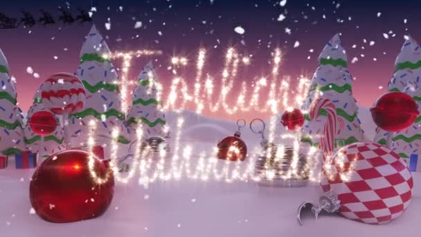 Animation Joyeuses Vacances Texte Sur Santa Claus Traîneau Avec Des — Video