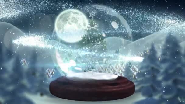 冬の風景の上に雪の地球のアニメーション クリスマス お祝いのコンセプトをデジタルで — ストック動画