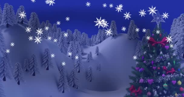 Kış Manzarasına Düşen Noel Ağacı Karın Animasyonu Noel Gelenek Kutlama — Stok video