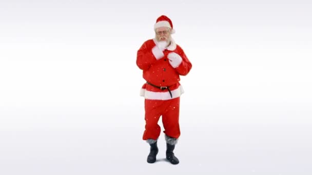 Digitální Složení Sněhu Padajícího Přes Santa Claus Tančící Šedém Pozadí — Stock video