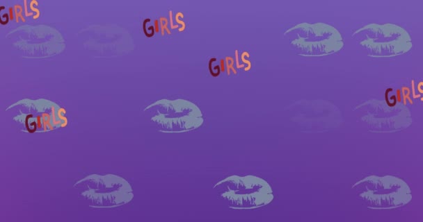 Mor Arkaplandaki Kızların Animasyonları Kız Gücü Pozitif Kadın Gücü Dijital — Stok video
