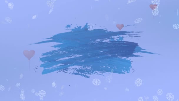 Анимация Синего Пятна Над Падающим Снегом Рождество Традиции Концепция Празднования — стоковое видео
