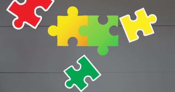 Animation Colourful Puzzle Pieces Autism Awareness Month Text Autism Learning — Stock Video