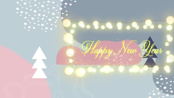 Happy New Year Text Fairy Lights Christmas Tree Icons Topography — Stock Video