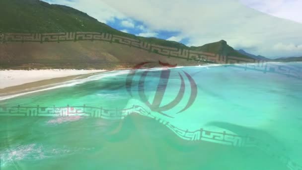 Animation Der Iranischen Flagge Die Über Der Strandlandschaft Weht Reisen — Stockvideo