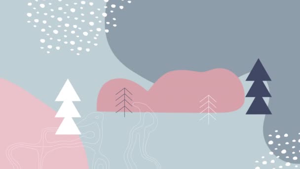 Animatie Van Sneeuwval Kerstbomen Abstracte Blauwe Roze Achtergrond Kerstmis Winter — Stockvideo