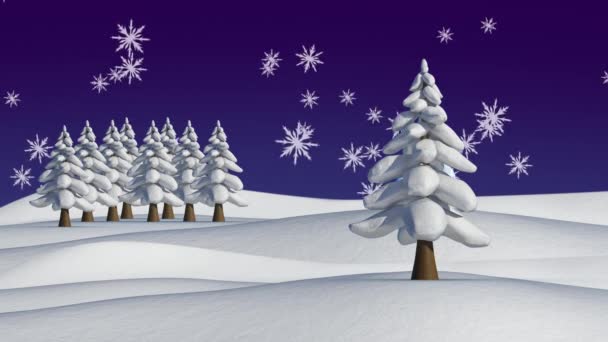 Köknar Ağaçları Kış Manzarasının Üzerine Düşen Kar Animasyonu Noel Kış — Stok video