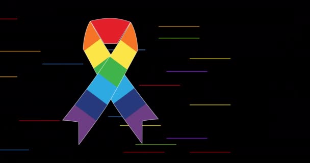 Animazione Del Nastro Arcobaleno Strisce Arcobaleno Sfondo Nero Lgbtq Concetto — Video Stock