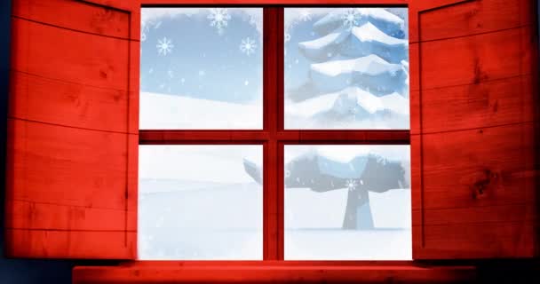 Animación Nieve Cayendo Sobre Paisaje Invernal Navidad Tradición Concepto Celebración — Vídeos de Stock