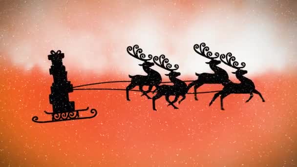 Animation Cadeaux Traîneau Avec Rennes Sur Neige Tombante Noël Tradition — Video